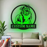 Insegna in metallo LED personalizzata con bulldog - Regalo per amanti dei cani e decorazione per soggiorno