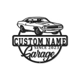 Insegna LED in metallo con muscle car su misura | Arte da parete personalizzata per garage | Arredo vintage per auto | Regalo per appassionati di auto | Arredo industriale per man cave