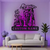 Custom Motocross Riders Led Light Metal Wall Art Personalized Gift for Dirt Bike Enthusiasts Garage or Man Cave Decor 1