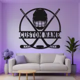 Cartel LED personalizado de jugador de hockey | Decoración mural de metal personalizada | Regalo deportivo para habitación infantil y cueva masculina