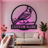 Cartel de metal LED de pájaro cardenal personalizado, regalo para amantes de la naturaleza, decoración de sala de estar o jardín