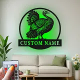 Décoration murale en métal LED personnalisée avec dinde - Cadeau pour chasseurs, décoration de ferme rustique
