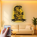 Custom Cobra Metal Sign | LED Snake & Roses Wall Art | Personalized Gothic Decor for Tattoo Studio or Man Cave