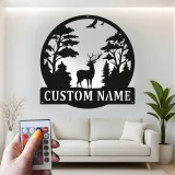 Insegna in metallo personalizzata con scena di cervo e luce LED, regalo per amanti della natura, decorazione per cabine o lodge