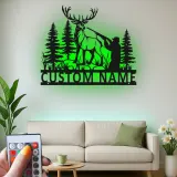 Custom Hunter and Deer Led Light Metal Wall Art Personalized Gift for Outdoorsmen Cabin or Man Cave Decor