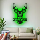 Décoration murale en métal personnalisée avec tête de cerf, rétroéclairage LED, cadeau pour chasseurs, décoration de lodge rustique
