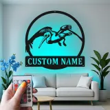 Custom Pelican LED Metal Sign | Personalized Beach House Name Plaque | Coastal Nautical Wall Art for Patio & Home Bar