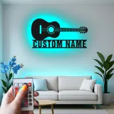 Enseigne guitare en métal personnalisée avec LED | Décoration murale prénom sur mesure pour studio de musique et cadeau musicien | Décor pour guitariste