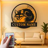 Insegna in metallo LED personalizzata con volpe | Decorazione boschiva su misura per cameretta e baita | Regalo per amanti degli animali