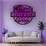 Custom Sports Car Led Light Metal Wall Art Personalized Garage Gift for Car Enthusiasts Man Cave Decor