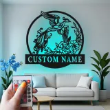 Cartel de Fénix Personalizado | Arte Mural de Metal con LED | Logo de Negocio Personalizado y Decoración Floral para el Hogar