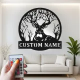 Insegna in metallo LED personalizzata con cervo e foresta, regalo per amanti della natura, decorazione rustica per cabin