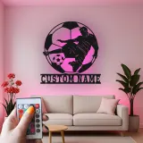 Cartel de Metal de Jugador de Fútbol Personalizado | Arte Mural LED Deportivo | Regalo con Nombre Personalizado para Atletas | Decoración de Habitación de Niños