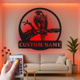 Insegna LED in metallo con falco personalizzata | Arte murale con rapace personalizzata | Decorazione retroilluminata per esterni e logo aziendale | Regalo per amanti della fauna