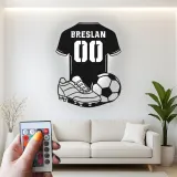 Insegna LED a forma di maglia di calcio personalizzata | Arte murale in metallo per camera di giocatore | Regalo per tifosi di calcio con nome e numero