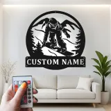 Cartel LED de snowboarder personalizado | Arte mural de metal personalizado | Decoración retroiluminada de montaña para cueva de hombres | Regalo de snowboarder