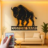 Insegna in metallo LED personalizzata con bisonte - Regalo per amanti della natura e decorazione rustica per il soggiorno