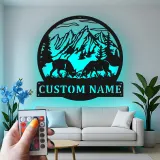 Cartel de metal LED de alce de montaña personalizado, regalo para amante de la naturaleza, decoración de cabaña rústica