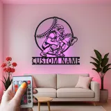 Custom Baseball Catcher Led Light Metal Wall Art Personalized Sports Gift for Baseball Fans Game Room Decor