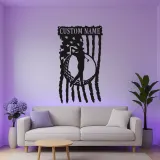 Insegna da golf su misura con LED | Arte murale in metallo con nome del golfista | Decorazione man cave con bandiera americana