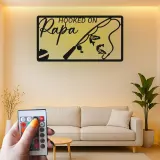 Personalisierte Fischer-Geschenk | Individuelles LED-Metallschild mit Namen | Dekoration für das Ferienhaus von Papa & Opa | Hooked on Papa-Schild
