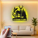 Décoration murale en métal personnalisée avec éclairage LED de forêt de cerfs - Cadeau pour les amoureux de la nature, décoration de chalet ou de pavillon 1