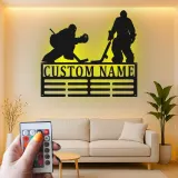 Cartel LED de jugador de hockey personalizado | Decoración mural de metal personalizada | Decoración para habitación infantil y regalo para deportistas | Luz RGB