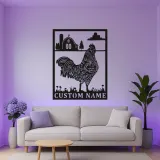 Panneau LED en métal personnalisé de coq | Art mural de cuisine de ferme moderne | Décor de grange rustique personnalisé