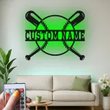Insegna in metallo LED personalizzata con baseball - Regalo per appassionati di sport e decorazione per sala giochi