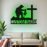 Kneeling Soldier Memorial Sign | Personalized LED Metal Art for Veterans | Custom Military Tribute | Christian Cross Wall Decor