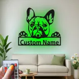 Insegna in metallo personalizzata con Bulldog Francese | Decorazione LED da parete per cani | Regalo per amanti degli animali per casa e ufficio