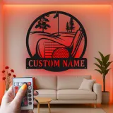 Panneau LED de golf personnalisé en métal | Décoration murale avec prénom de golfeur | Déco de cave à homme et bar à domicile | Cadeau unique pour lui