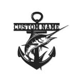 Custom Marlin Anchor Sign | Personalized LED Metal Wall Art | Deep Sea Fishing Decor for Man Cave Gift | Nautical Wall Decor