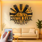 Custom Hair Stylist Led Light Metal Wall Art Personalized Salon Gift Hairdresser Decor for Salon Walls