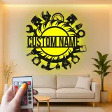 Insegna da Garage Personalizzata con LED | Insegna in Metallo per Strumenti da Meccanico | Decorazione per Officine per Appassionati di Auto