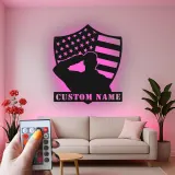 Saluting Soldier LED Metal Wall Art | Personalized Veteran Gift | Custom Military Name Sign for Man Cave
