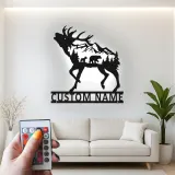 Décoration murale en métal personnalisée avec élans et ours en forêt avec rétroéclairage LED - Cadeau faunique pour les amoureux de la nature
