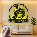 Custom Rodeo Cowboy Led Light Metal Wall Art Western Gift for Him Man Cave Rustic Decor