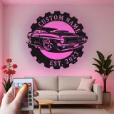 Personalisierte Muscle Car Metallschild | LED-beleuchtete Garagen Dekoration | Individuelle Man Cave Kunst | Vintage Auto-Enthusiasten Geschenk
