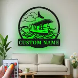 Insegna Personalizzata per Barca Pontoon con LED | Arte Murale in Metallo Personalizzata | Decorazione Nautica per Casa al Lago e Regalo per Naviganti