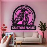 Personalisierte Metall-Wandkunst mit LED-Beleuchtung für Motocross-Fahrer – Geschenk für Dirtbike-Enthusiasten, Garage oder Spielzimmer Dekor