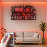 Garbage Truck LED Metal Sign | Personalized Sanitation Worker Gift | Custom Waste Management Wall Art