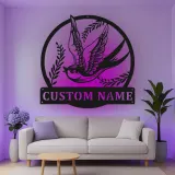 Custom Swallow Bird Led Light Metal Wall Art Personalized Gift for Nature Lovers Bedroom or Living Room Decor