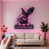 Custom Rabbit Metal Sign | Personalized Bunny LED Light for Nursery | Animal Lover Name Plaque | Kids Room Wall Art