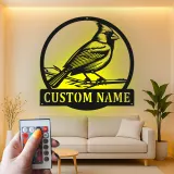 Cartel de metal LED de pájaro cardenal personalizado, regalo para amantes de la naturaleza, decoración de sala de estar o jardín