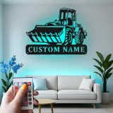 Insegna in metallo personalizzata con LED Bulldozer Regalo per appassionati di costruzione Decorazione per garage o ufficio