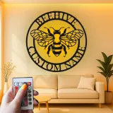 Custom Beehive Led Light Metal Wall Art Personalized Gift for Beekeepers Garden or Patio Decor
