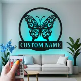 Décoration murale en métal LED personnalisée en forme de papillon - Cadeau pour elle pour la chambre ou le salon