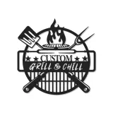 Custom Grill & Chill LED Metal Sign | BBQ Patio Wall Decor | Outdoor Kitchen Art | Personalized Gift for Grill Master Dad