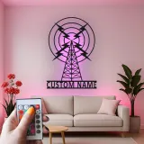Personalisierte Metall-Schild eines Funkmastes | LED Vintage Broadcasting Kunst | Individuelles Geschenk für Funkamateur | Retro Studio Wanddekoration